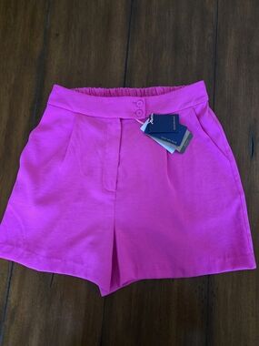 Skies Are Blue Hot Pink Tailored Shorts with Button Waistband